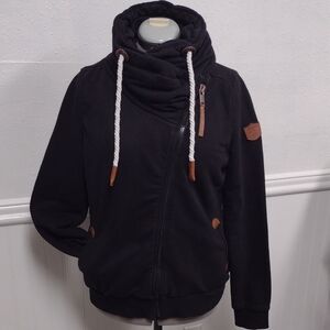 Wanakome Women's Black Hoodie cowl Neck with Brown Accents